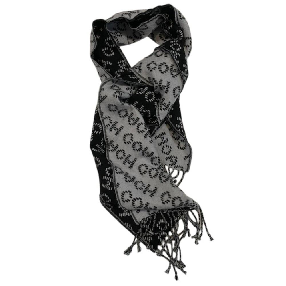 Coach, Signature Scarf Black/White with Fringe at the Ends